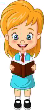 Cartoon funny girl student stands and reading a book vector