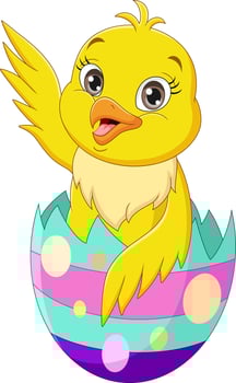 Cartoon baby chick inside a cracked Easter egg vector