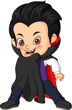 Cartoon boy wearing halloween dracula costume vector