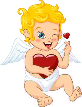 Cute little cupid hugging a heart vector