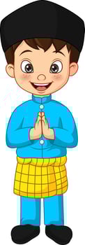 Cartoon muslim boy greeting salaam vector