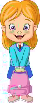 Cartoon happy school girl holding backpack vector