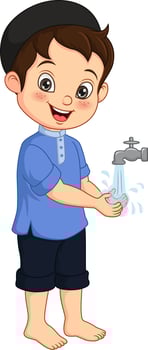 Muslim boy preparing wudhu for prayer vector