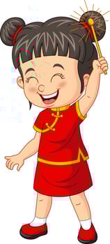 Cartoon chinese girl holding a sparklers vector