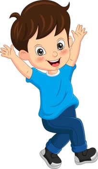 Cartoon funny boy raised his hand vector