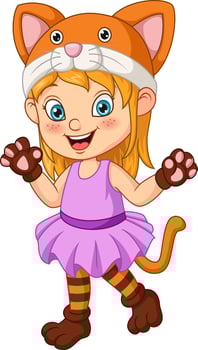 Cartoon little girl wearing halloween cat costume vector