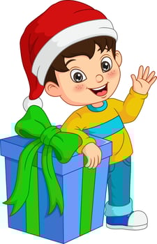 Cartoon little boy with huge gift box vector
