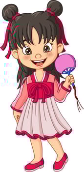 Chinese girl in traditional clothing holding fan vector