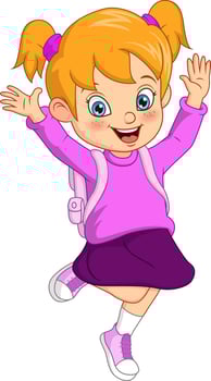 Cartoon happy school girl with backpack vector
