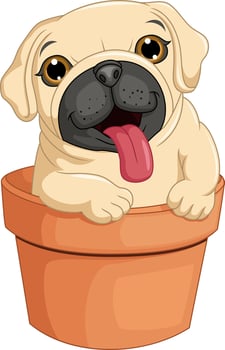 Cute little pug dog inside pot vector