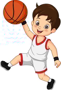 Cartoon cute little boy playing basketball vector