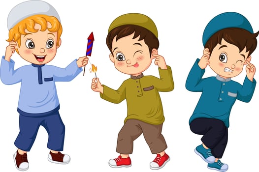 Cartoon muslim kid playing firework vector