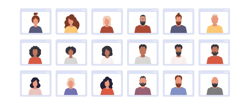 A set of people with different faces on their phones vector