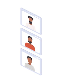 Isometric chat window. Young afro man avatar character male face portrait cartoon person vector illustration.