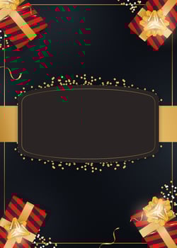 Christmas background with gold and red gifts on black background vector