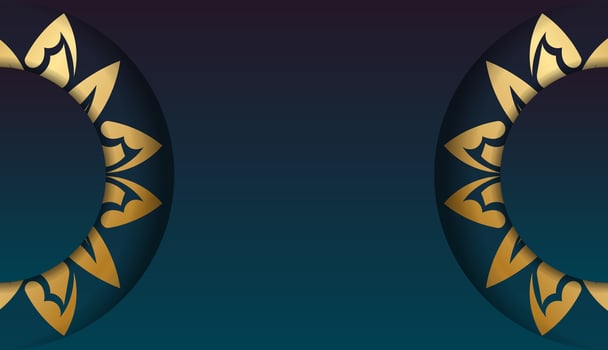 Gradient blue background with indian gold pattern and place for logo or text vector