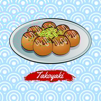 Set of delicious and famous food of Japanese,Takoyaki,in colorful gradient design icon vector