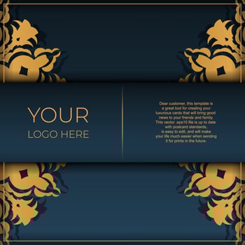 Dark blue postcard template with abstract mandala ornament. Elegant and classic elements are great for decoration. vector