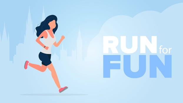 Run for fun banner. The girl is running. A woman in shorts and a T-shirt is jogging. . vector