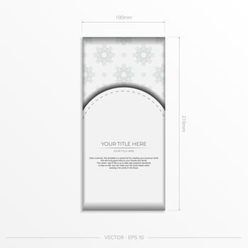 Luxurious white rectangular invitation card template with vintage abstract ornament. Elegant and classic elements are great for decorating. Vector illustration.