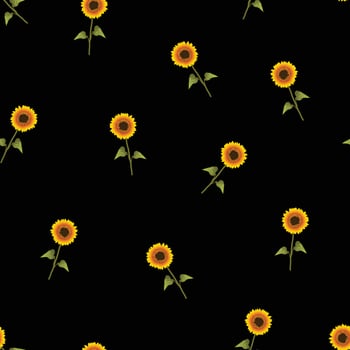 Sunflower Seamless on Black Background vector