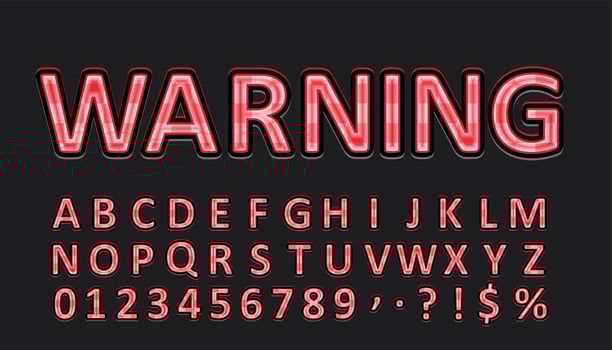 Red glowing lamp style font design, alphabet letters and numbers, Eps10 vector. vector