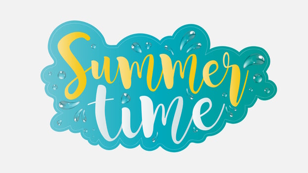 Summer time handwritten font. Realistic splashes of water. Beautiful lettering for banners and posters on the summer theme. Vector illustration.