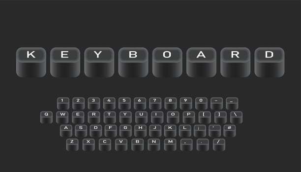 Keyboard style font design, alphabet letters and numbers. vector