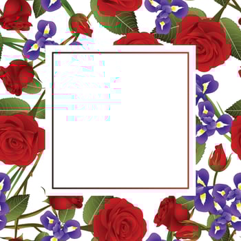 Red Rose and Iris Flower Banner Card vector
