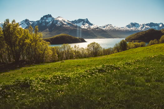 Norway mountains and landscapes on the islands Lofoten. Natural scandinavian landscape. Place for text or advertising photo