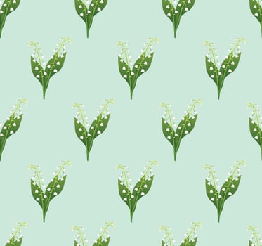 White Lily of the Valley Seamless on Green Mint Background vector