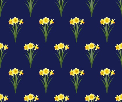 Yellow Daffodil - Narcissus Seamless on Navy Blue Background vector