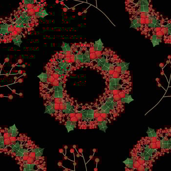 Red Berry Christmas Wreath on Black Background vector