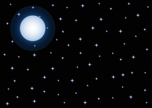 Full Moon and Starry Night Sky on Black Background vector