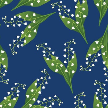 White Lily of the Valley on Navy Blue Background. vector