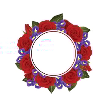 Red Rose and Iris Flower Banner Wreath vector