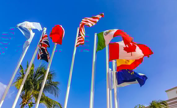 Flags of many countries like spain united states canada Mexico. photo