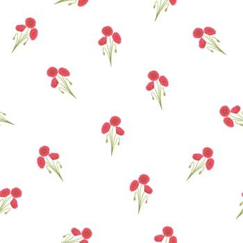 Red Corn Poppy Seamless on White Background vector