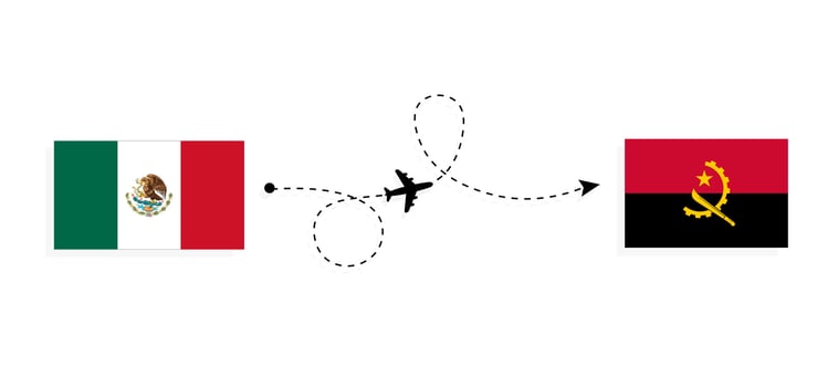 Flight and travel from Mexico to Angola by passenger airplane Travel concept vector