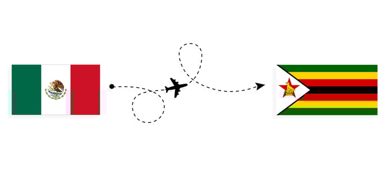 Flight and travel from Mexico to Zimbabwe by passenger airplane Travel concept vector