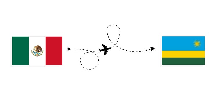 Flight and travel from Mexico to Rwanda by passenger airplane Travel concept vector