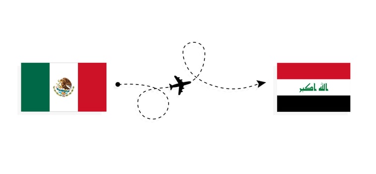 Flight and travel from Mexico to Iraq by passenger airplane Travel concept vector