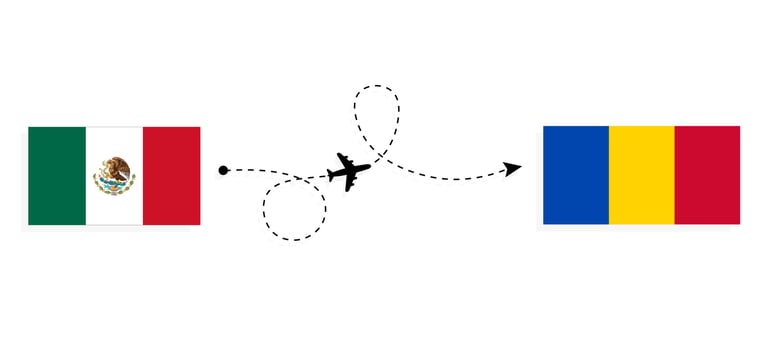 Flight and travel from Mexico to Moldova by passenger airplane Travel concept vector
