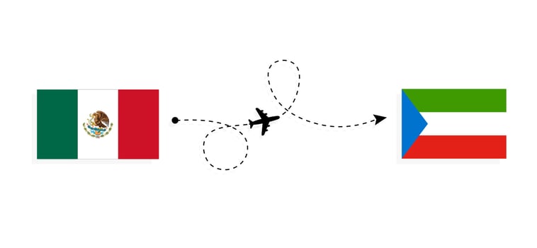 Flight and travel from Mexico to Equatorial Guinea by passenger airplane Travel concept vector