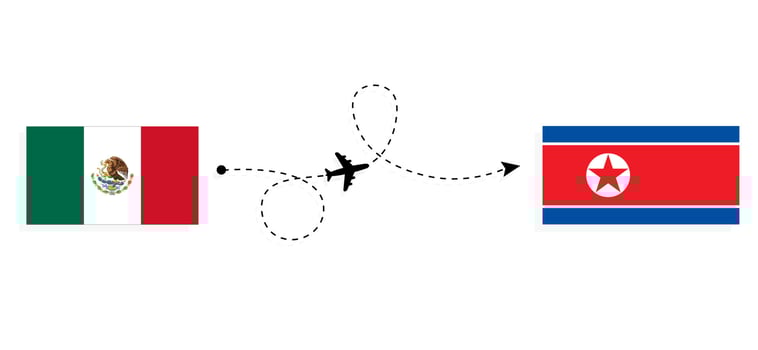 Flight and travel from Mexico to North Korea by passenger airplane Travel concept vector