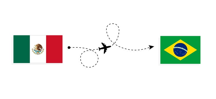 Flight and travel from Mexico to Brazil by passenger airplane Travel concept vector