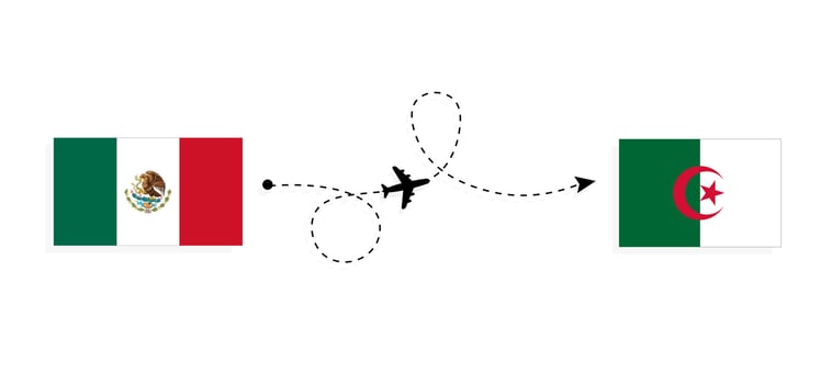 Flight and travel from Mexico to Algeria by passenger airplane Travel concept vector