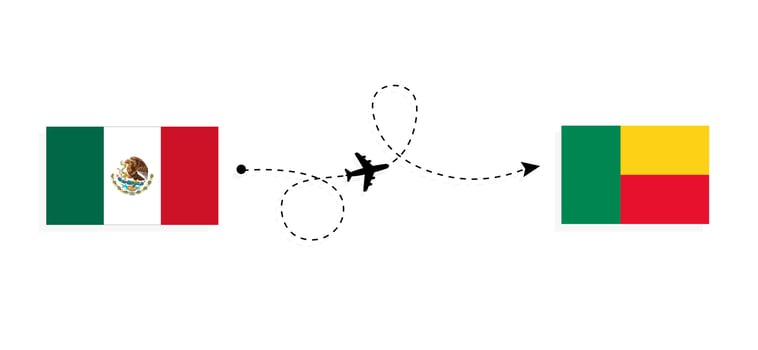 Flight and travel from Mexico to Benin by passenger airplane Travel concept vector