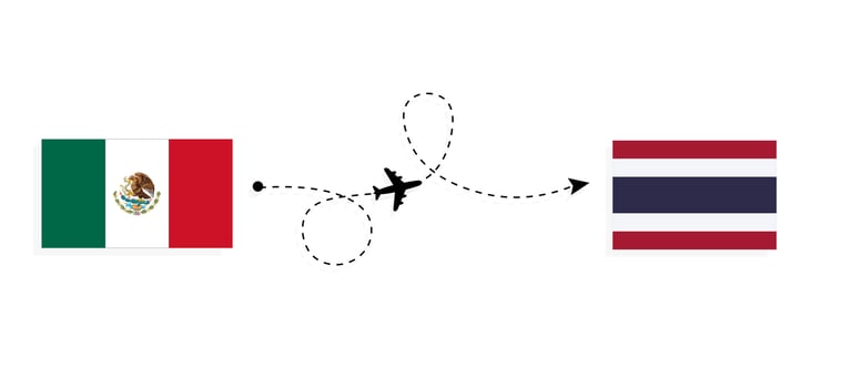 Flight and travel from Mexico to Thailand by passenger airplane Travel concept vector