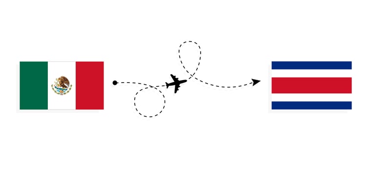 Flight and travel from Mexico to Costa Rica by passenger airplane Travel concept vector